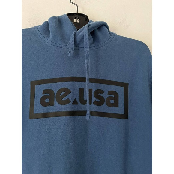 American Eagle AE Blue Spell Out Logo Mens Hoodie Size Large - Picture 4 of 9
